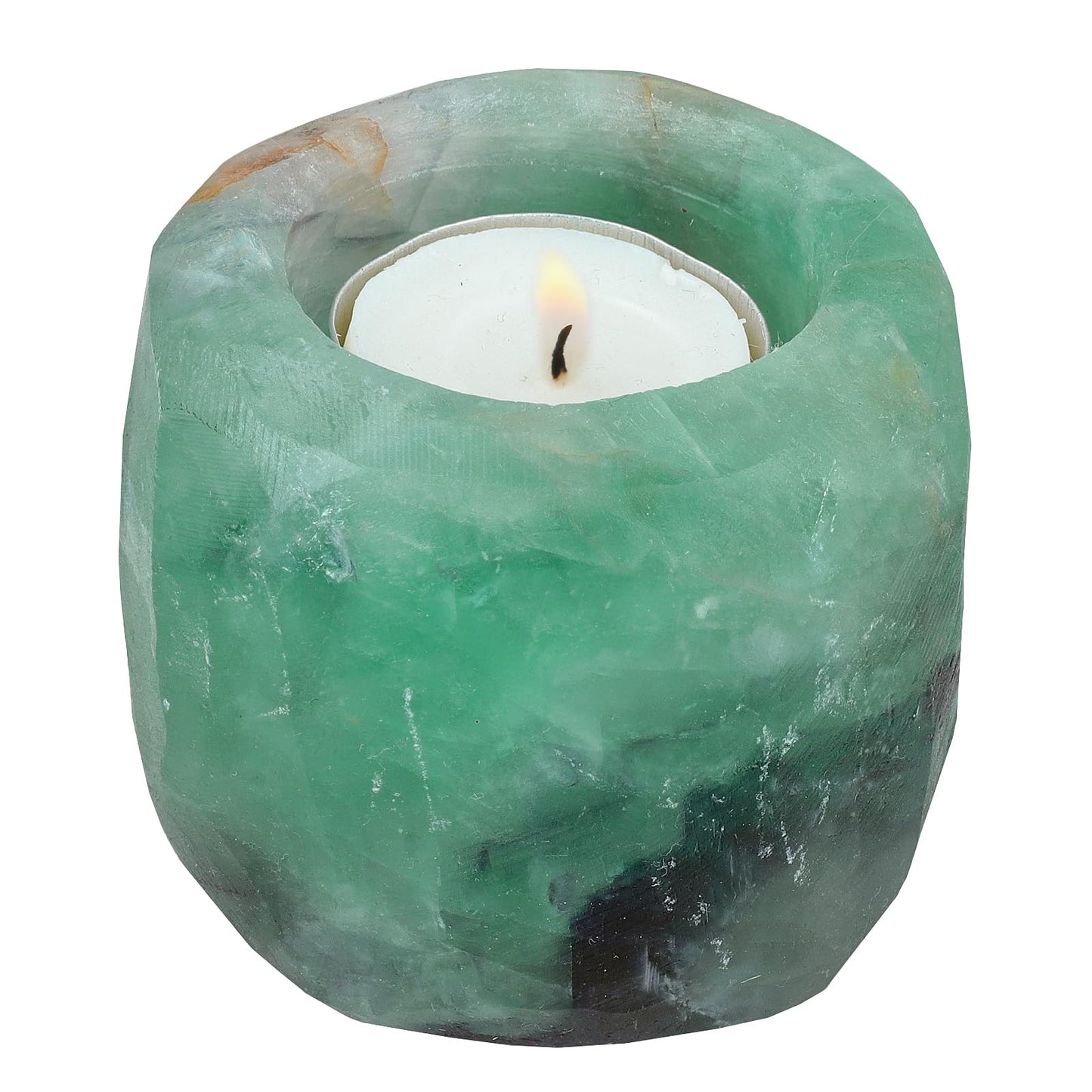mookaitedecor Natural Fluorite Crystal Tea Light Candle Holder/Air Plant Holder Home Decor