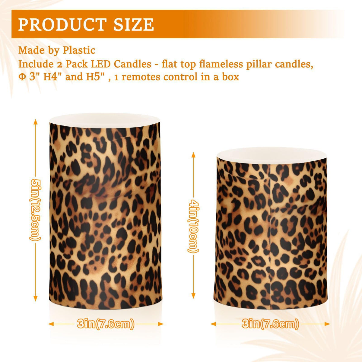 Qilmy Beautiful Leopard Print Flameless Candles 2PCS,Battery Operated LED Pillar Candles with Remote Control, Romantic Radiance Candles