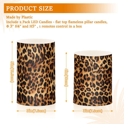 Qilmy Beautiful Leopard Print Flameless Candles 2PCS,Battery Operated LED Pillar Candles with Remote Control, Romantic Radiance Candles