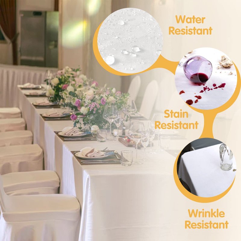 BRILLMAX 6 Pack White Tablecloths 90 x 156 Inch for 8ft Rectangle Tables - 150 GSM Polyester Fabric, Floor Length Drop, Water, Stain & Wrinkle Resistant Cloth Cover for Wedding Reception Banquet