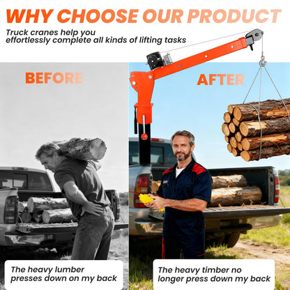 EQUCKKY 1600lbs Electric Pickup Truck Crane & 3500lbs Electric Winch, Folding Truck-Mounted Bed Crane Hoist, 360° Swivel, 3 Adjustable Boom, 12V DC, for Construction Auto Repair Complimentary Returns!