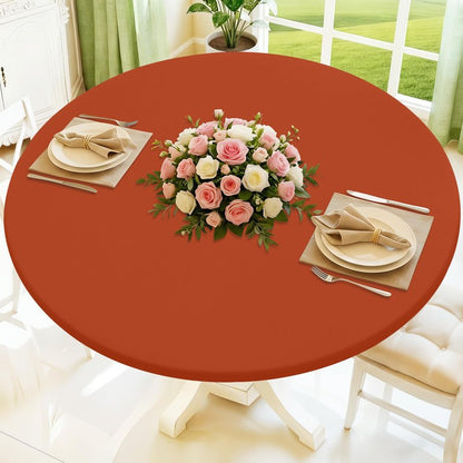 Moosfor Round Spandex Tablecloth, Elastic Fitted Waterproof Tablecloths for 18"-24" Tables, Stretch Washable Picnic Table Cover for Camping, Dining, Indoor and Outdoor, Rust