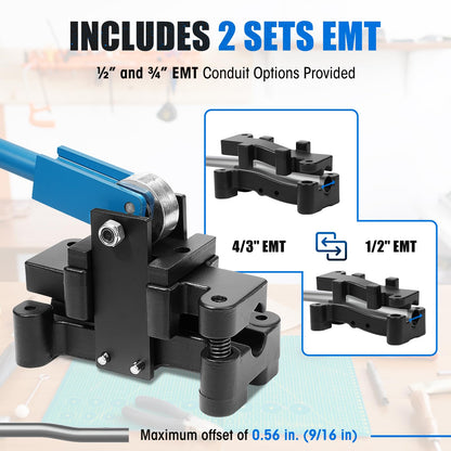 SDSNTE Conduit Offset Bender 2 in 1 - both ½“& ¾” EMT, Ensuring Precise and Efficient Electrical Installations, Blue