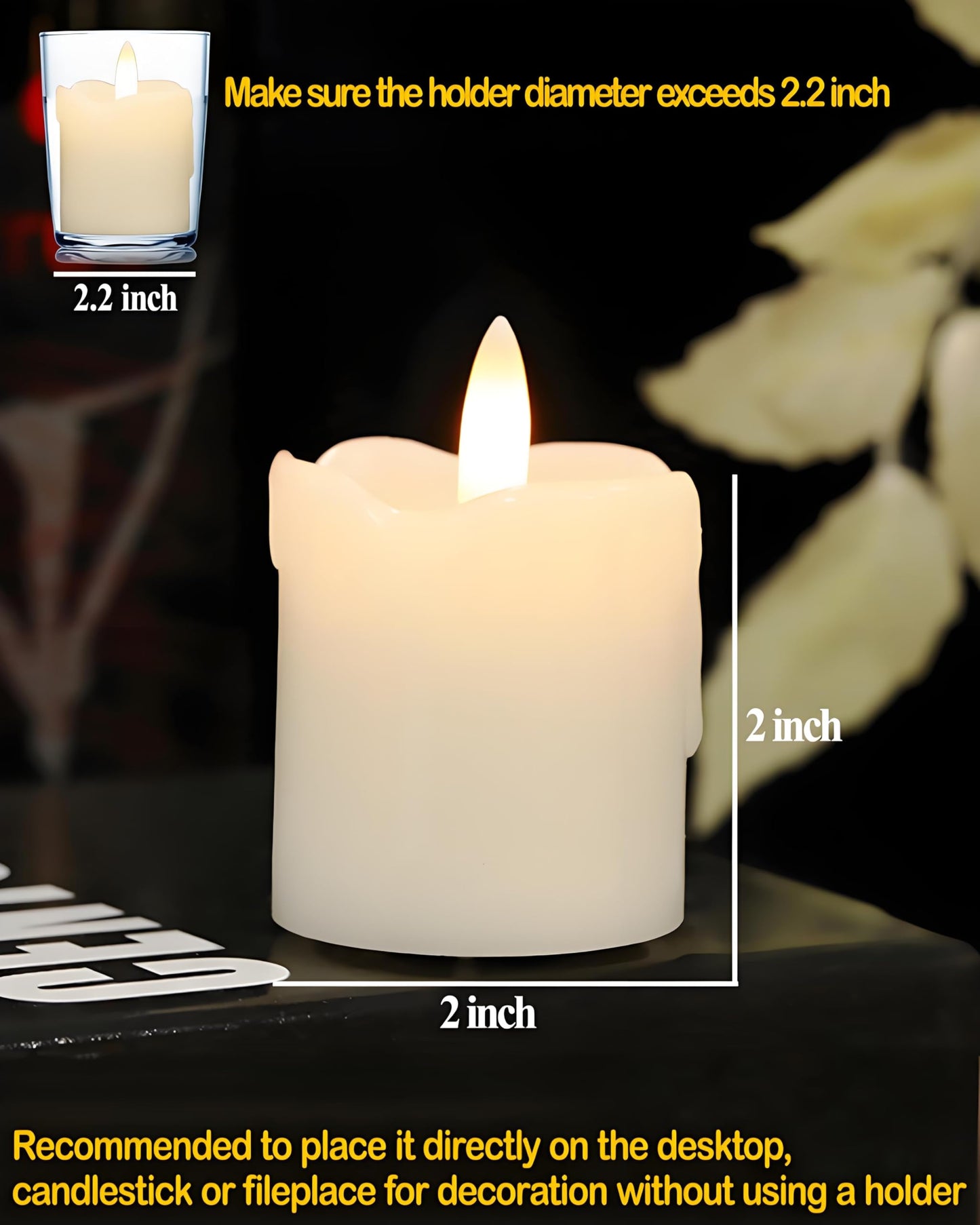 Gmnee 2"x2" White Flameless Votive Candles with Remote Timer, 400+Hours Small Battery Operated LED Candles Flickering for Wedding, Party and Holiday Decoration(Battery Included)