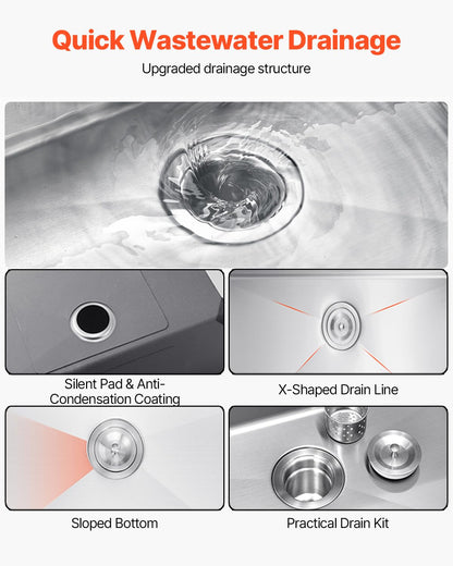 VEVOR Drop In Kitchen Sink 30 Inch Kitchen Sink Workstation, 304 Stainless Steel Top Mount Sinks, Drop-In Single Bowl with Ledge & Multiple Accessories Sink for RV, Prep Kitchen, Bar 30 x 22 x 9inch
