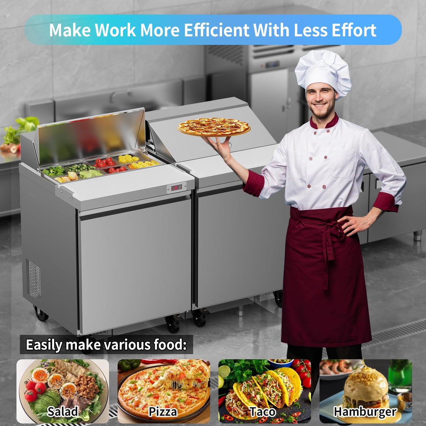 ECEVT 29" W Commercial Refrigerator Sandwich Salad Prep Table Refrigerator Stainless Steel with 8 Pans, Kitchen Equipment for Restaurant, Bar, Shop, Buffet, etc, ETL/NSF/DOE Approved