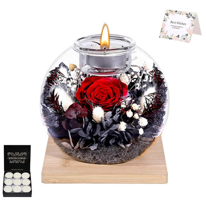 Forever Flowers Scented Candle in Glass Dome, Long-Lasting Aroma Home Decor, Unique Gift for Women Mom Girlfriend Wife, Ideal for Birthday Mother's Day Valentine's Day Christmas（Black Red）