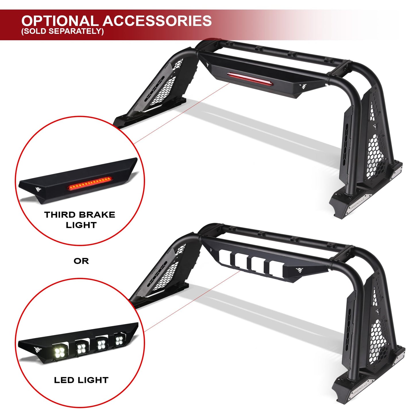 Armordillo USA 8710876 CR-M Modular Adjustable Chase Rack Roll Bar - Matte Black Fits Full Size Pickup Truck