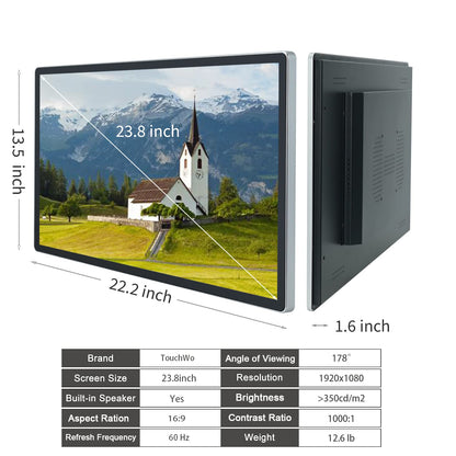 TouchWo 23.8 inch Touch Screen PC Monitor, Intel i5, 4GB RAM, 128G SSD, 16:9 FHD 1080P, Windows 10, Smart Board for Classroom, Meeting & Game, USB, VGA & HD-MI Monitor
