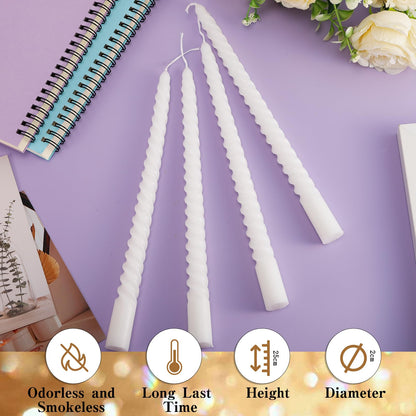 Cptoion Spiral Taper Candles,10 Inch Twisted Taper Candles,Unscented Dripless Twisted Candlesticks, White Spiral Taper Candle for Home Decoration,Dinner Party Wedding Holiday (24 Pcs)