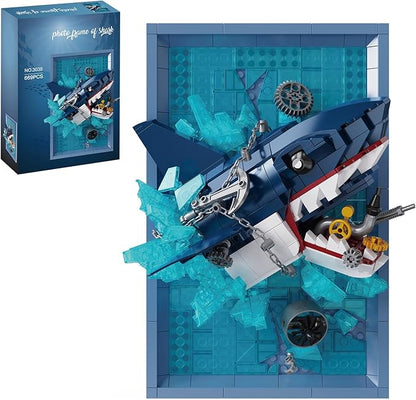 Shark Photo Frame Building Blocks Set 3D Wall Decor Bricks Kit Unique Home Wall Decor or Table DisplayIdeal Gift Toy for Adults &amp Teens.
