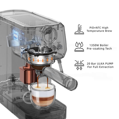 MAttinata CM1663 Espresso Machine, 20 Bar Compact Coffee Maker with Milk Frother Steam Wand for Cappuccino, Latte, Professional Pressure Gauge & 49oz Removable Water Tank for Home，Stainless Steel