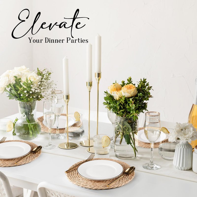 RUNTIVAN Round Woven Placemats Set of 6, Natural Water Hyacinth Place mats, 12 inch Rattan Placemats Wicker Placemats Farmhouse Boho Braided Heat Resistant Outdoor Placemat Patio Table Place Mats