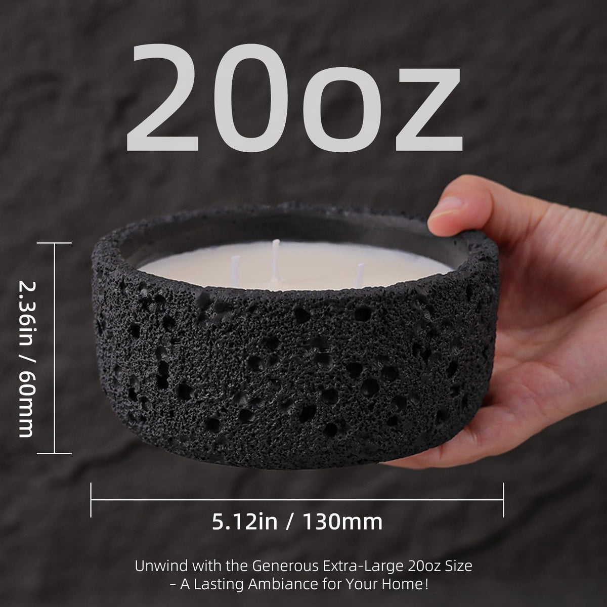 Viyffo 20oz Large Scented Candle - Sage & Eucalyptus, 3 Wick Home Scented Candle, Non Toxic Soy, Black Textured Ceramic Jar, Luxury Fragrance, Modern Home Décor & Summer Gift for Men and Women