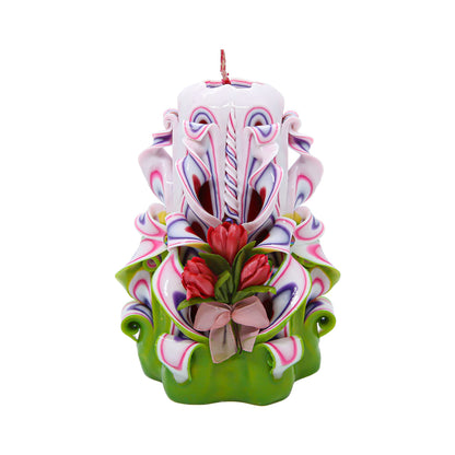Handmade Carved Candle - Surprise Gift for Her - Decor Birthday Halloween Thanksgiving Christmas - Spiritual Living Room Home Decor Candles - Unique Engagement Wedding Idea - Pink Green - Ordagio