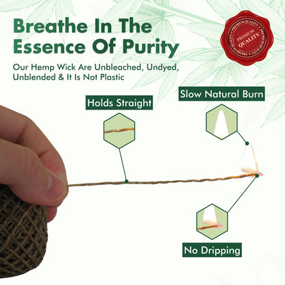 100% Organic Hemp Wick with Natural Beeswax Coating, Twisted Bee (200ft x Standard Size)