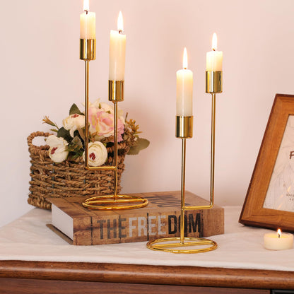 HAVITI Double-Headed Candle Holder, Gold Tall Candlestick Holder, Set of 2 Taper Candle Holders for Halloween Christmas Wedding Centerpiece Dining Fireplace Mantle Home Decor