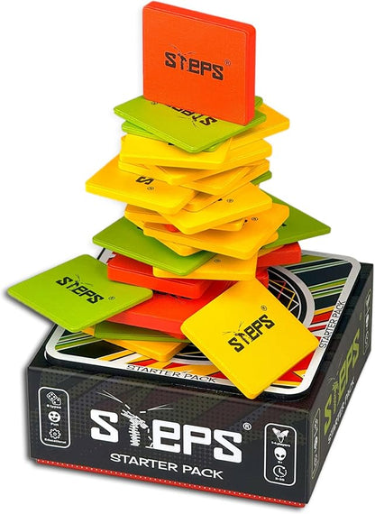 Steps Games Starter Pack Wooden Board Game – Unique Skill-Based Family Game Party &amp Travel Game Gift Fun for Kids and Adults