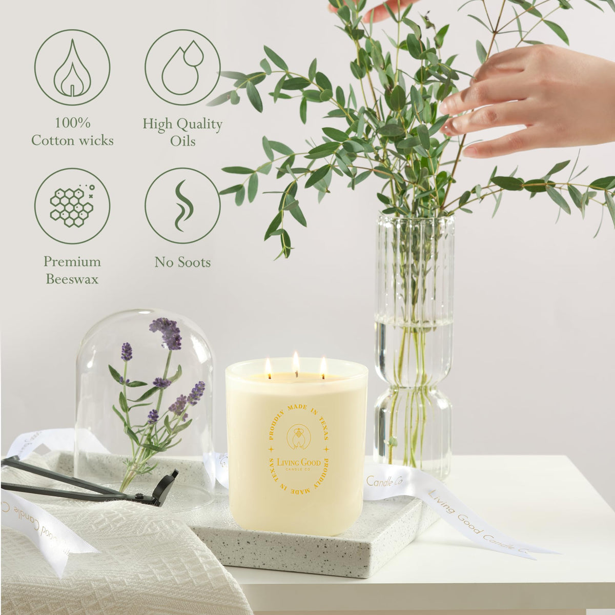 Claricomb - Lavender & Bergamot Pure Beeswax Candle – 90+ Hours Long Burning Classically Designed Non-Toxic Scented Candles for Home Decor and Aromatherapy to Stress Relief