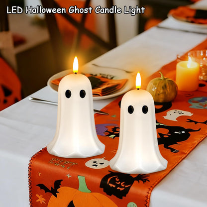 ilifemate Halloween Ghost Candle Lights 2 Pack with Remote, Battery Operated LED Flameless Candle Ghosts with Timer, Spooky Halloween Decorations for Indoor Outdoor Table, Mantel & Party Decor