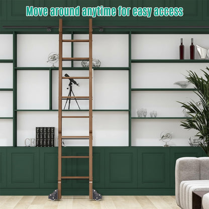Zonon 10 ft Rolling Library Ladder Hardware Kit Includes Telescope Hook for Sliding Library Ladder 300lb Bottom Wheel with Brake Load Capacity for Stair Bookshelf Fit Thickness 1-1/8" Stepladder