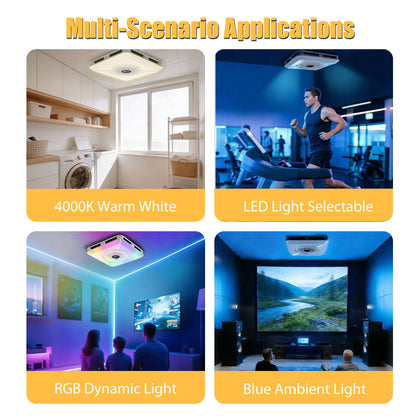 Bathroom Exhaust Fan with Bluetooth Speaker,Bathroom Fan Light,Plug&Play,230 CFM 1.0 Sone,Strong Wind Force&Quiet,Noise-cancelling Bluetooth dual speakers,7color dynamic&3color lighting,3year warranty