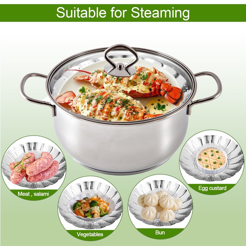 Vegetable Steamer Basket - 304 Stainless Steel Folding Steamer Basket for Cooking, Vegetables, Fish, Pasta, Eggs, Fit Various Size Pot (5.5 inches to 9 inches)