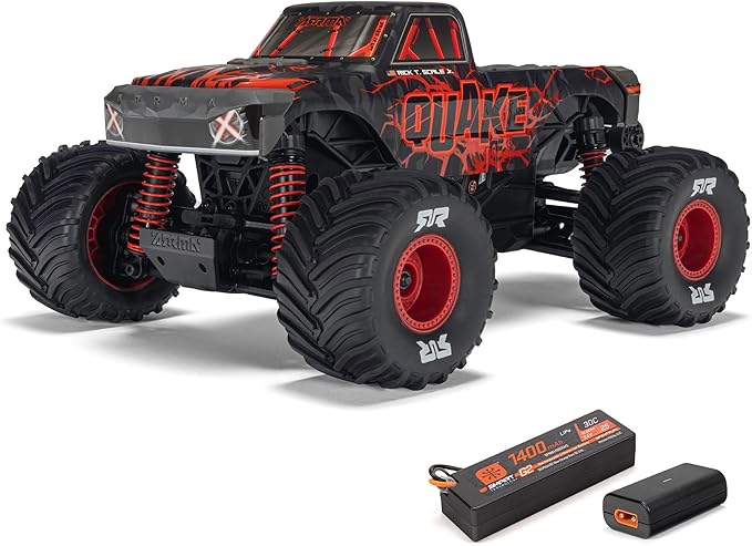 ARRMA RC Truck 1/16 Quake GROM 4X4 RTR Brushed Monster Truck (Battery &amp Charger Included) Red ARA2137T1