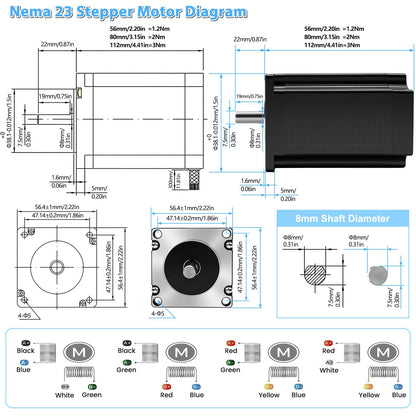 3 Axis CNC Controller Kit with Nema23 57mm Stepper Motor 3Nm 425 oz.in High Torque 2-Phase 3A, DM556 Step Motor Driver, 24V 350W Power Supply for Engraving Machine 3D Printer