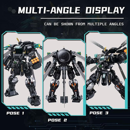 Mech Robot Transforming Building Blocks Set for Adults Black City Protector Mecha Model Action Figures Cool Creative Robots STEM Toys Gift for Teens Boys 545 Pieces