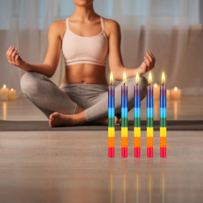 Mega Candles 10 pcs Unscented Multi Color Straight Taper Chakra Candles, Hand Poured Premium Wax Candle 10 Inch x 1 Inch, 100% Cotton Wick, Positive Healing Energy, Meditation, Relaxation, Reiki, Yoga