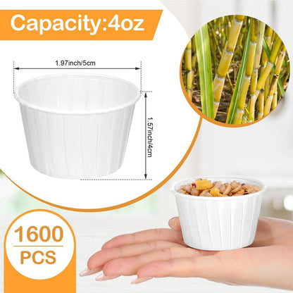 Gerrii 1600 Pack 4 oz Paper Souffle Cups Disposable Paper Souffle Cup Condiment Cups Ketchup Cup for Medication Distribution, Pills, Samples, Sauces, Food, Dessert (White)