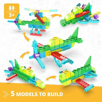 Engino STEAM Labs Learning About Aircrafts Building Blocks for Ages 3+ Construction Kit STEM Kit for Girls &amp Boys Learning &amp Education Toys Steam Toys Toddler Activities (5 Models)