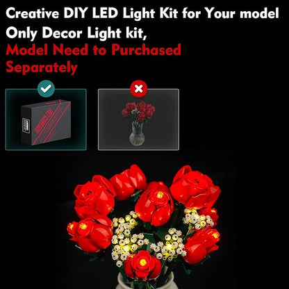 VONADO Light Kit Compatible with Lego-Bouquet-of-Roses-10328 Flowers Icons (Lights Only No Models) Creative LED Lighting Set Compatible with Lego 10328 Valentines Roses Bouquet Building Set