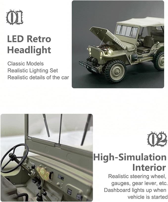 RC Crawler 1:14 Scale Willys Military Jeep 2.4Ghz 4WD Off Road Rock Crawler with 45° Climb Alloy Chassis/Drivetrain Dual-Speed Transmission Functional Winch LED for Adult (Green)