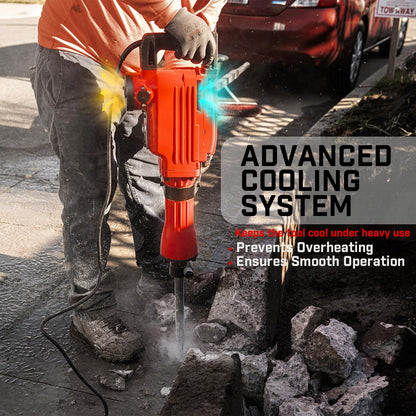 XtremepowerUS 2200W Electric Demolition Jack Hammer Concrete Floor Demo Breaker Cement Breaker Drill (Point Bull, Chisel & Shovel Bits) w/ Case
