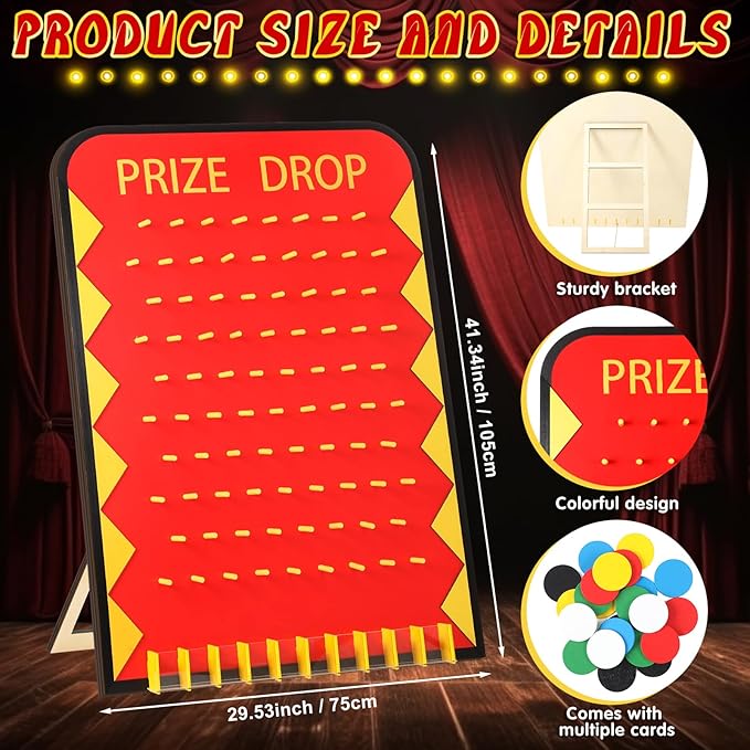 Blosssound 41.3 x 29.5 Extra Large Prize Drop Board Game Family Foldable Wood Disk Drop Game with 24 Colored Wooden Discs for Party Show Carnival Activity(Casino Style)