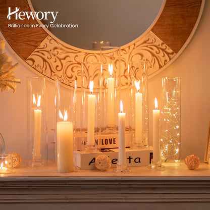 Hewory Hurricane Glass Candlestick Holders : 2 Pcs Clear Taper Candle Holders for Candlesticks - Hurricane Glass Candle Stick Candle Holders Bulk for Table Centerpiece Wedding Christmas Home Decor