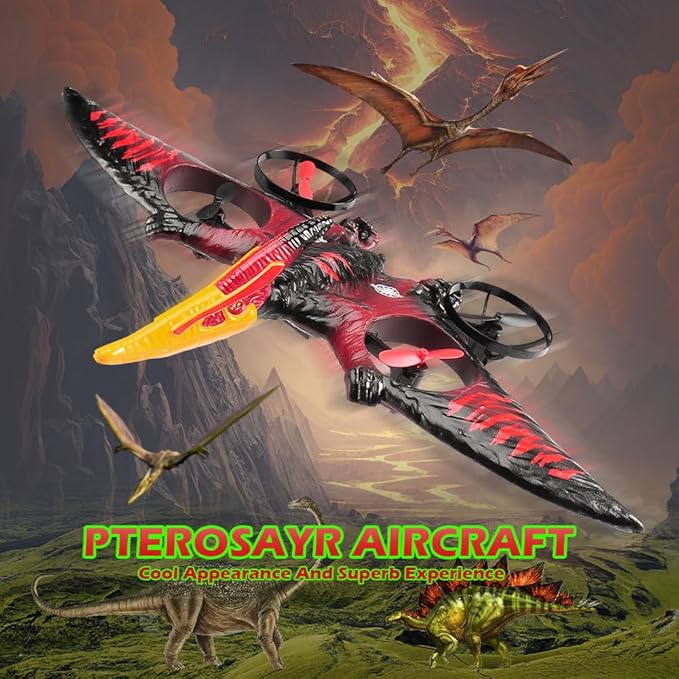 Dinosaur Remote Control Drone 2.4G EPP Foam RC Pterodactyl Hobby RC Airplanes with 6-Axis Gyro One Key Takeoff Landing Stunt Roll &amp 360 Flip Fighter Jet Toy Christmas Birthday Gift for Boys Gi