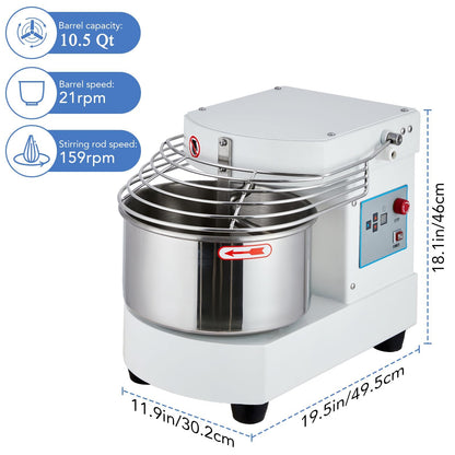 EliteEdge 10.5 Qt Commercial Food Mixer | 650W Dual-Rotation Dough Kneading Machine with Touchscreen Timer | Stainless Steel Bowl & Safety Shield for Bakeries & Restaurants