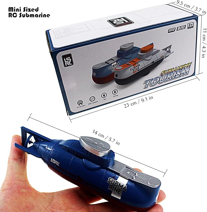 Tipmant Mini RC Submarine Toy Radio Remote Control Tourism Boat Diving Waterproof for Indoor Fish Tank Bathtub Water Kids Birthday Gifts (Blue)