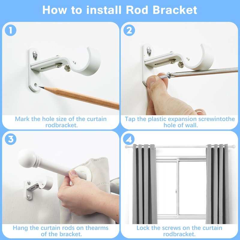 AMZSEVEN Curtain Rods for Windows 16 to 48 Inches, Curtain Rod Max Adjustable Length of 60 IN, 1" Diameter Drapery Rods Round Finials, White, Pack of 1