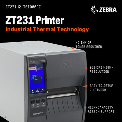 Zebra ZT231 Thermal Industrial Printer 4"| 203 DPI | No Ink Required | USB, Serial, Ethernet | Touch Color LCD | 1 Year Warranty | Thermal Transfer
