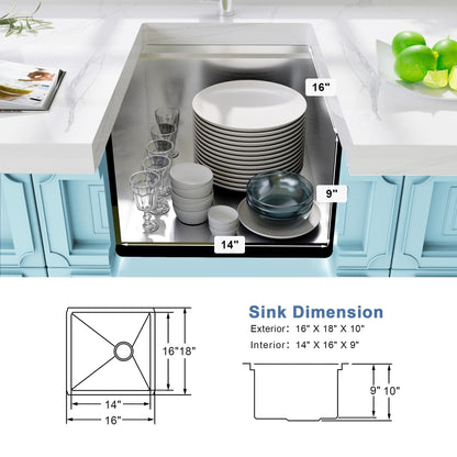 Lonsince Bar Sink Undermount 16 X 18 inch,16 Gauge Stainless Steel Bar Sink Offset Drain Design,Outdoor Small RV Sinks,Wet Bar Prep Sink with Workstatin (16" X 18")