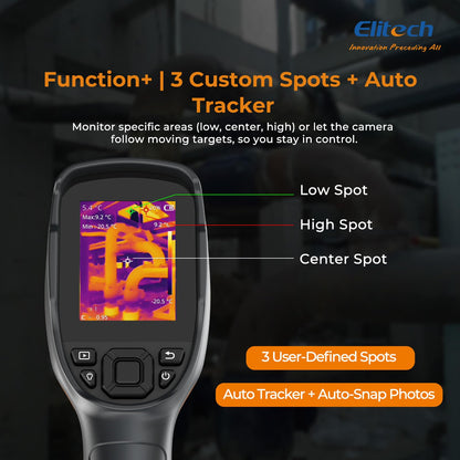 Elitech Thermal Imaging Camera 256 x 192 IR Resolution, Handheld Infrared Imager for Home Inspection & HVAC, Real-Time Video Recording, <40mK Sensitivity, 25Hz Thermal Leak Detector (-4°F to 752°F)