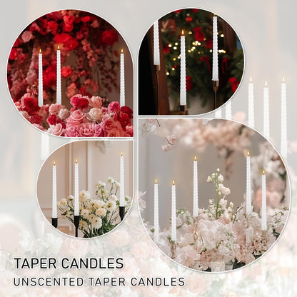 WPONSZU 10 Inch White Spiral Taper Candle Set of 12 Pack Unscented Dripless Candlesticks for Valentine's Day,Dinner,Party,Brithday,Wedding,Christmas,and Home Decoration