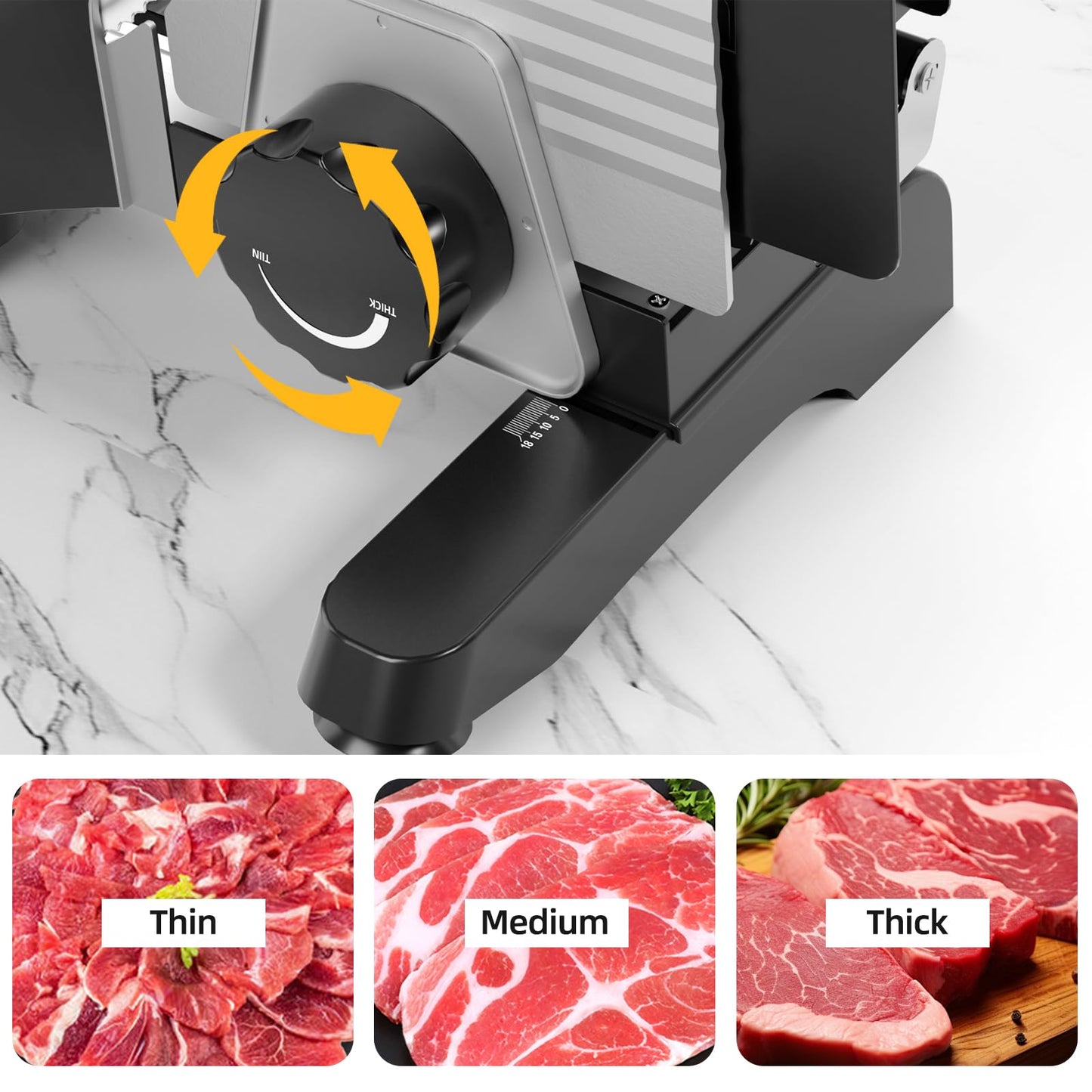 TERUISI Electric Meat Slicer, 200W Deli Slicer with 2 Stainless Steel 7.5" Blades, 0-18mm Adjustable Thickness, Food Slicer Machine with Food Tray, Towel for Home, Bacon, Bread, Jerky, 110V Ham Slicer