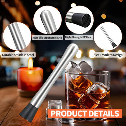 2 PCS Muddler for Cocktails,8" Stainless Steel Cocktail Muddler for Lemonade, Lemon Smasher Bartender Accessories, Crushes Ice,Fruits & Herbs, Bartender Tool for Home,Bar Use,Lemonade stand supplies