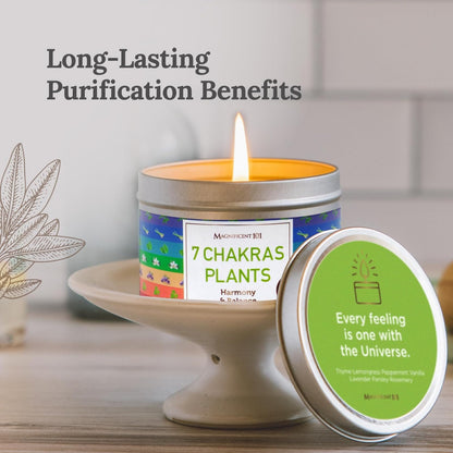 MAGNIFICENT 101 Seven Chakra Smudge Candle - 6 oz Soy Wax Tin - 35-Hour Burn & Aromatherapy - Energy Cleansing & Balance