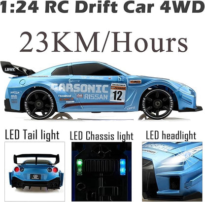 1:24 RC Drift 2.4GHz with LED Light Race Car Toys for Boys and Girls Aged 6+ Speed Adjustable up to 23Km/H High-Speed RC Racing Cars Toy Gift for Boys &amp Girls (Blue)